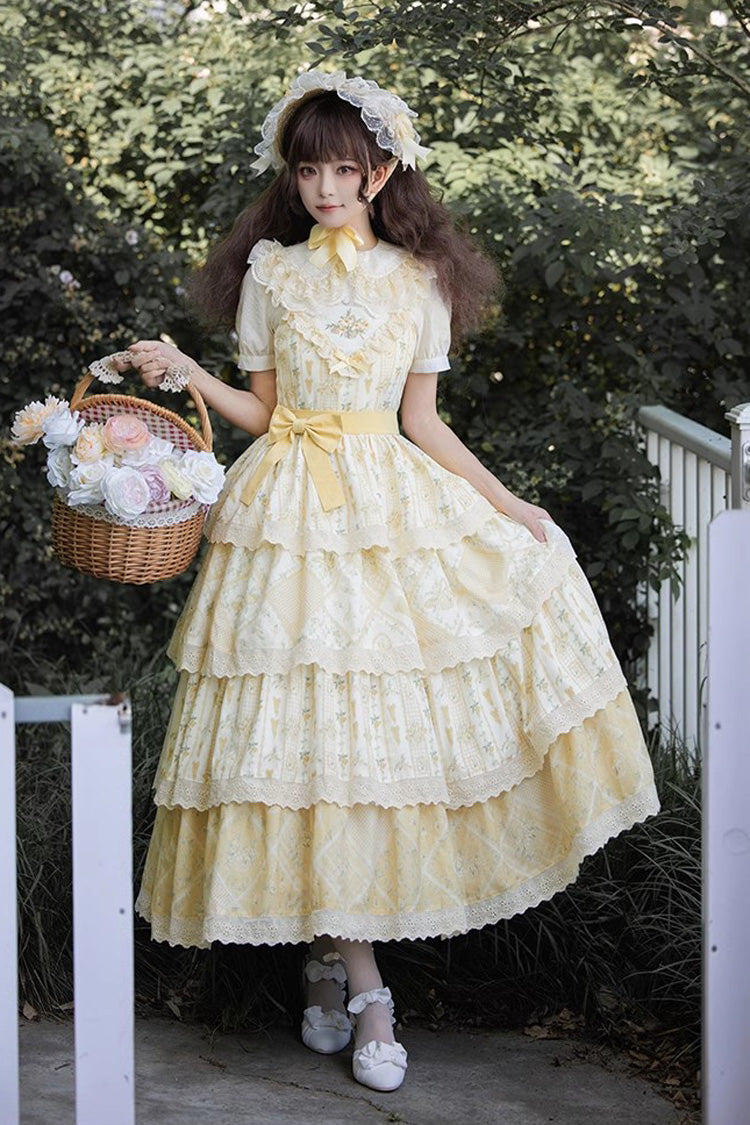 Yellow Multi-layer Sunflower Print Ruffle Embroidery Sweet Chinese Style Lolita Jsk Dress