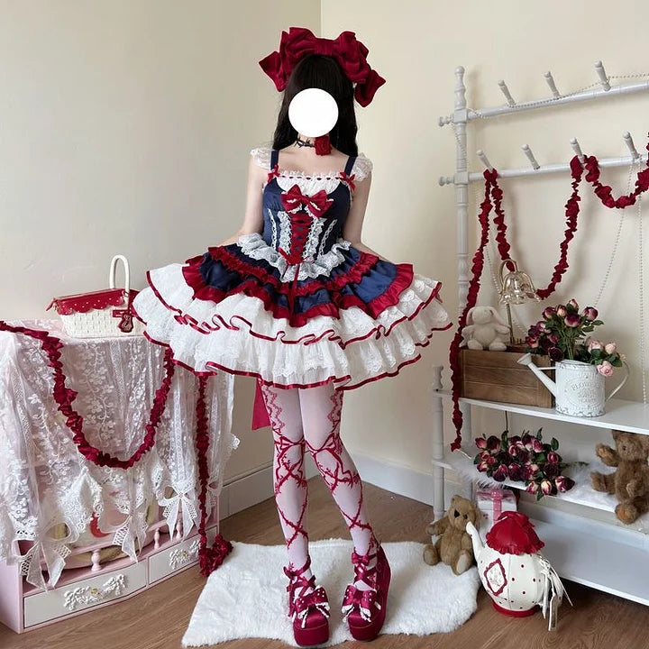 [Pre] Sweet Lolita Goth Lolita Ruffled Lace Bow Lolita Dress JSK Princess Cake Dress