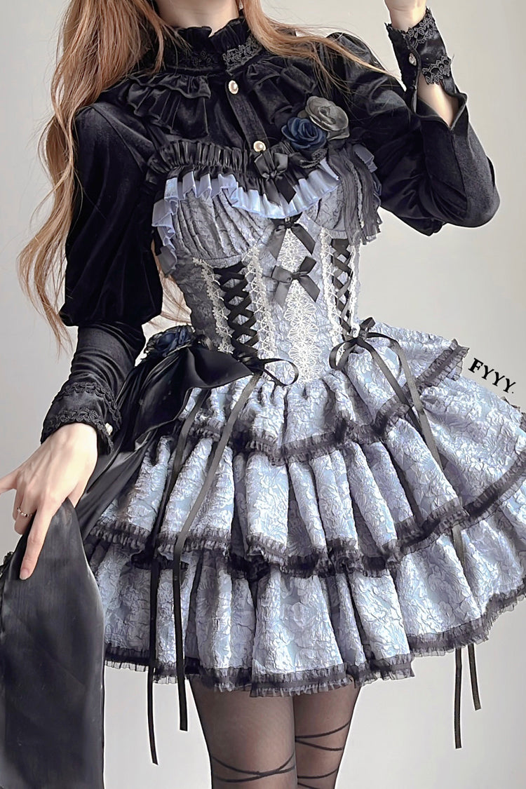 Black/Blue Medea Kiss Gothic Lolita JSK Tiered Dress