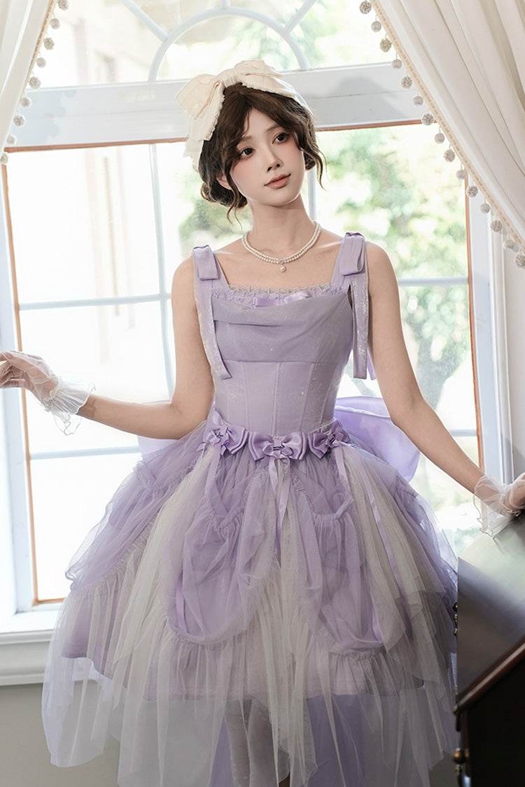 Purple Foamy Sea Sleeveless Ruffle Bowknot Fishbone Sweet Lolita Jsk Dress