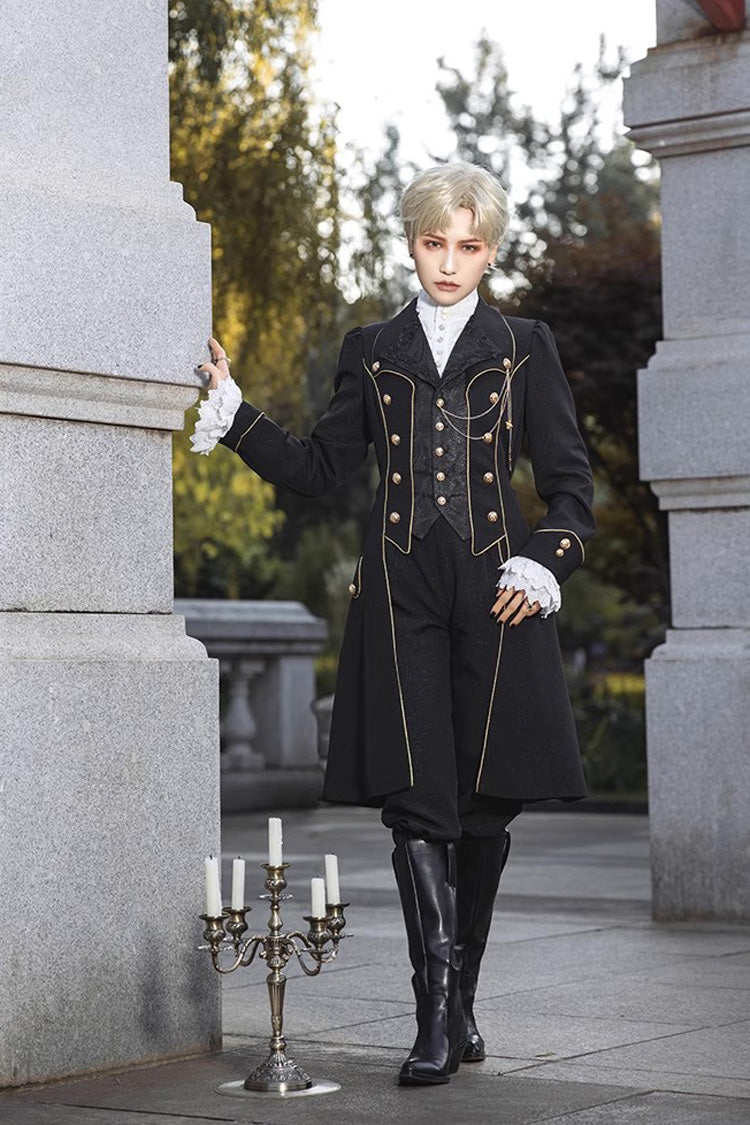 Prince Retro Immortal Black and White Rose Single Breasted Ouji Fashion Lolita Coat