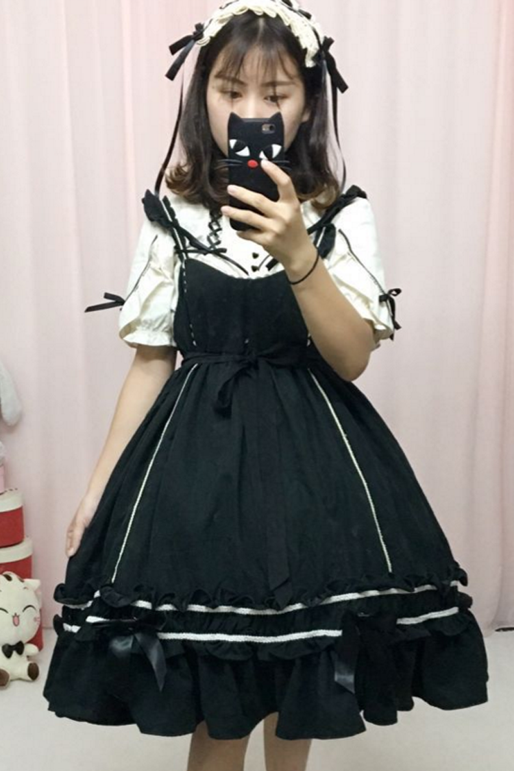 Black Ruffle Bowknot Gothic Vintage Lolita Jsk Dress