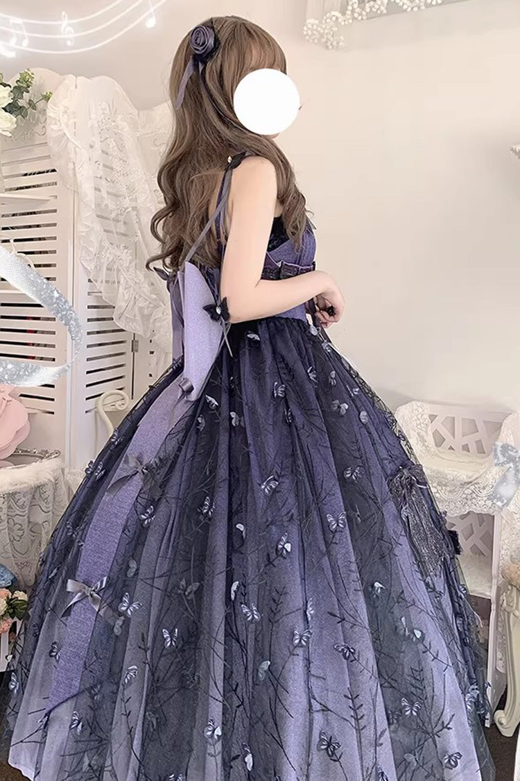 Purple Starry Night Solo Sleeveless Jacquard Bow Lace-Up Sweet Princess Lolita Jsk Dress