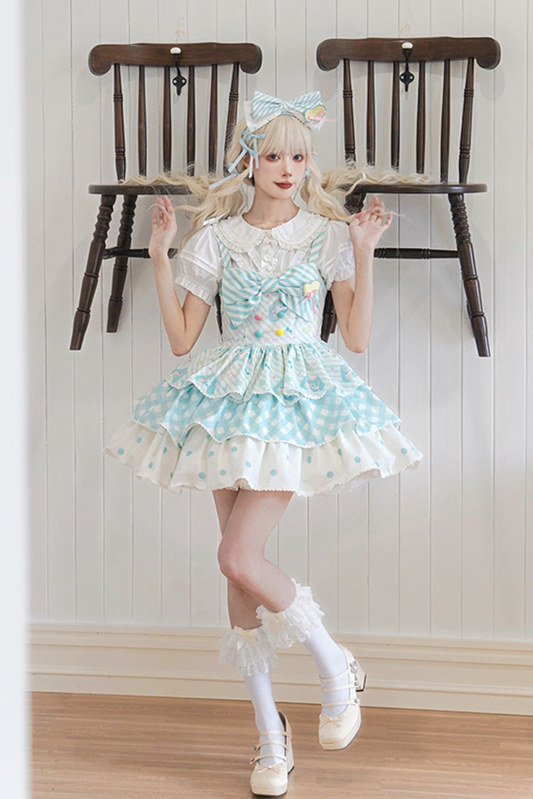 Blue Miku Sleeveless Triple-Layered Print Bowknot Sweet Lolita Jsk Dress
