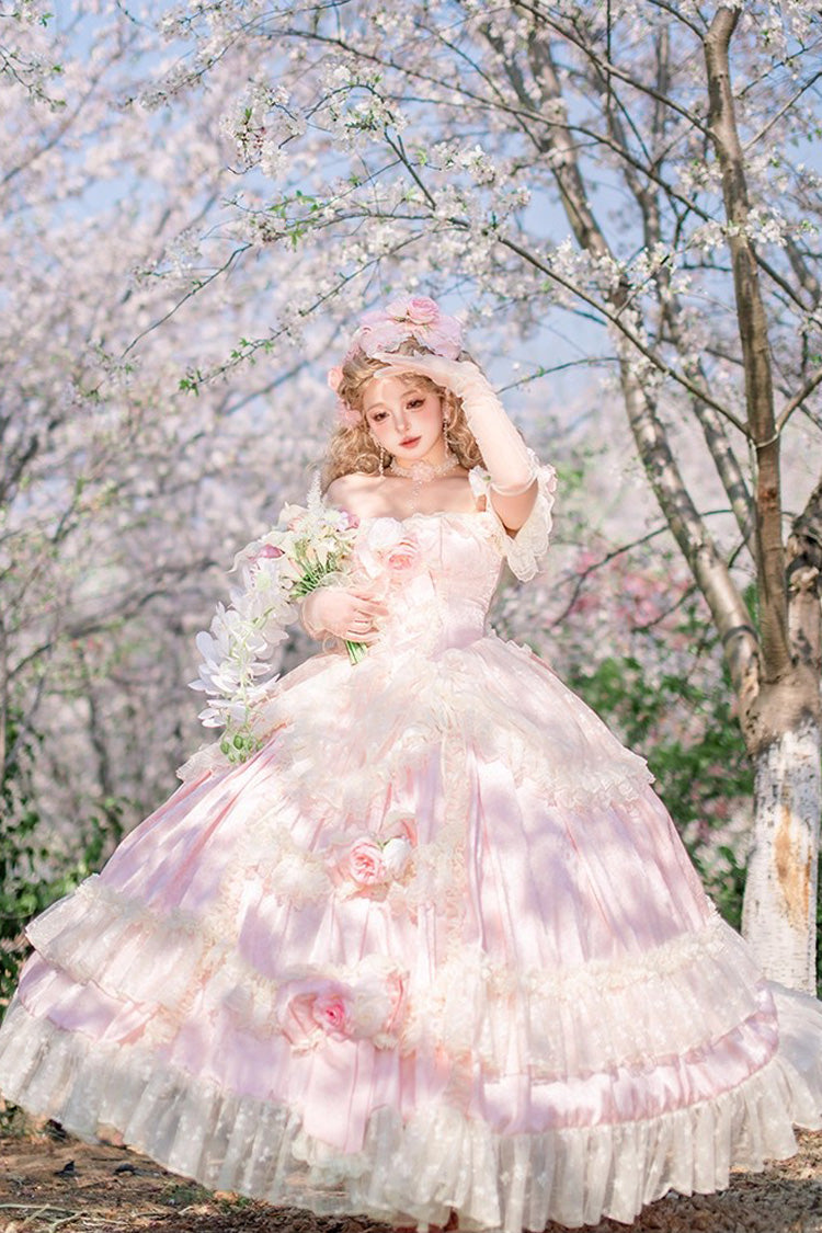 Pink Love and Roses Ruffle Hanayome Bowknot Lace Sweet Princess Lolita Jsk Dress