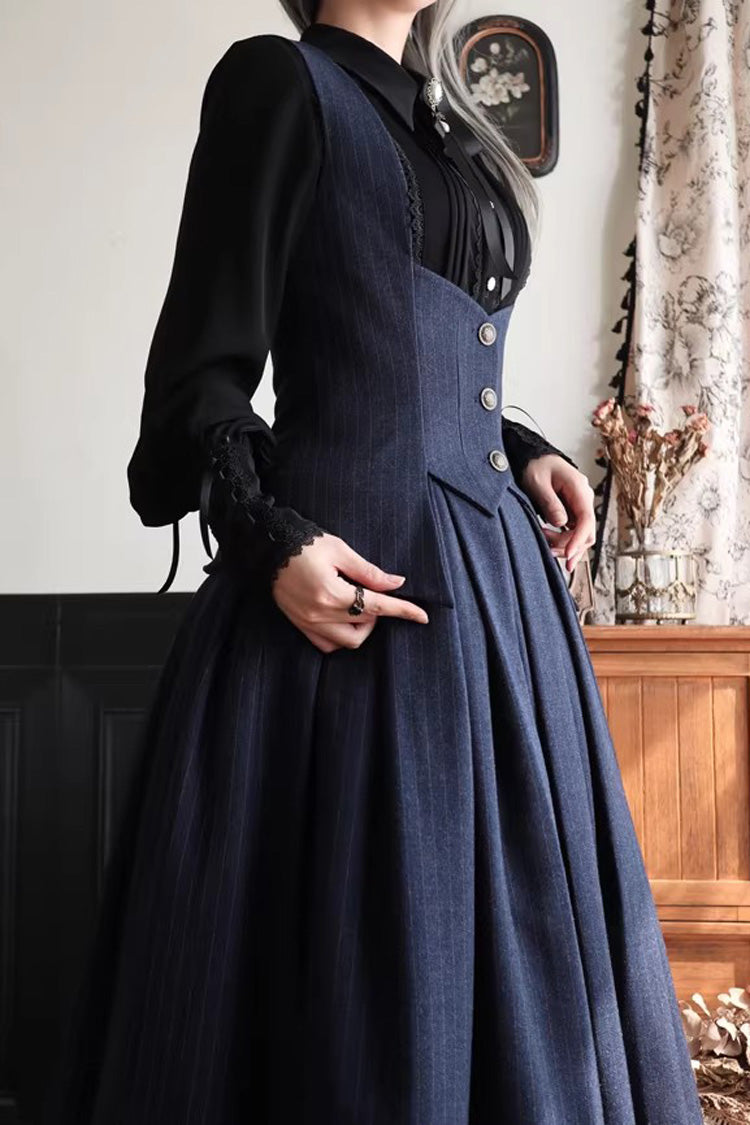 Blue Griffin's Pact Striped Printed Ruffled Gothic Lolita Skirt Vest Set