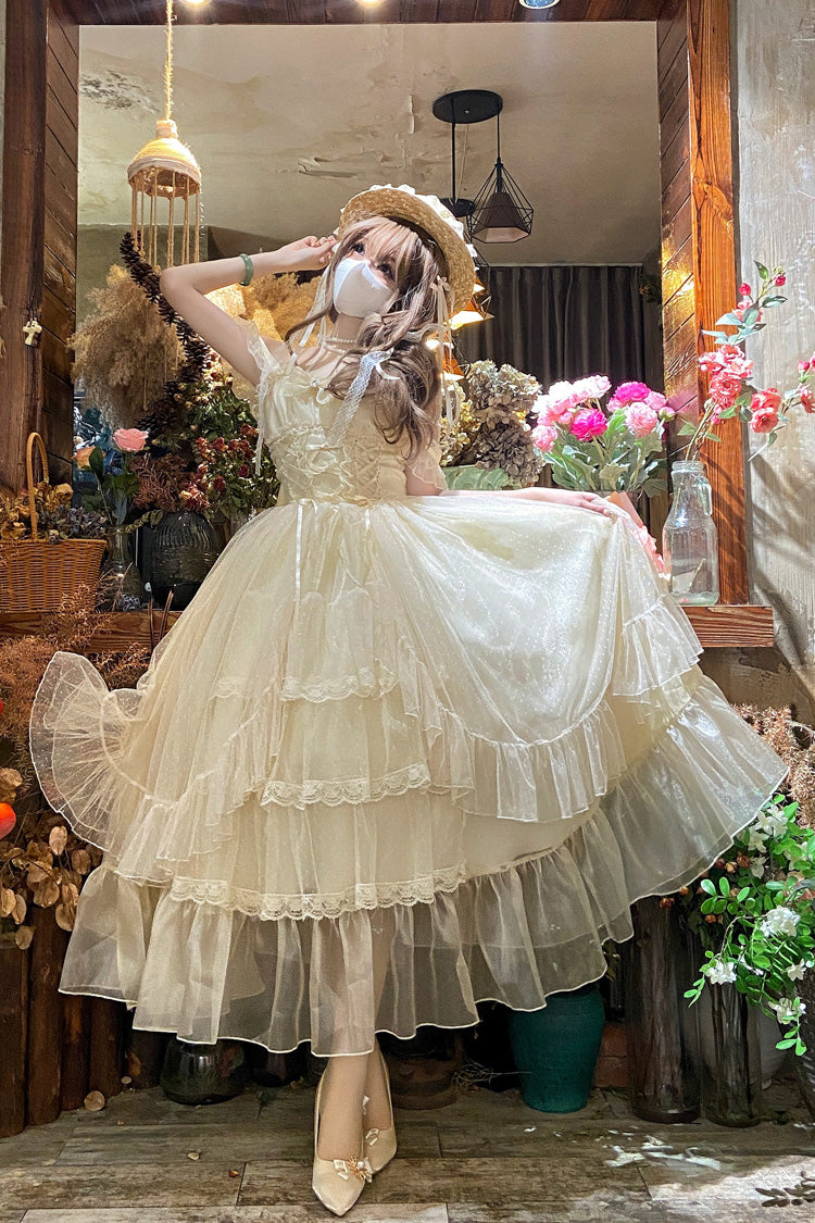 Apricot Moonlight Sonata Ruffle Cardigan Bowknot Lace Sweet Vintage Lolita Jsk Dress
