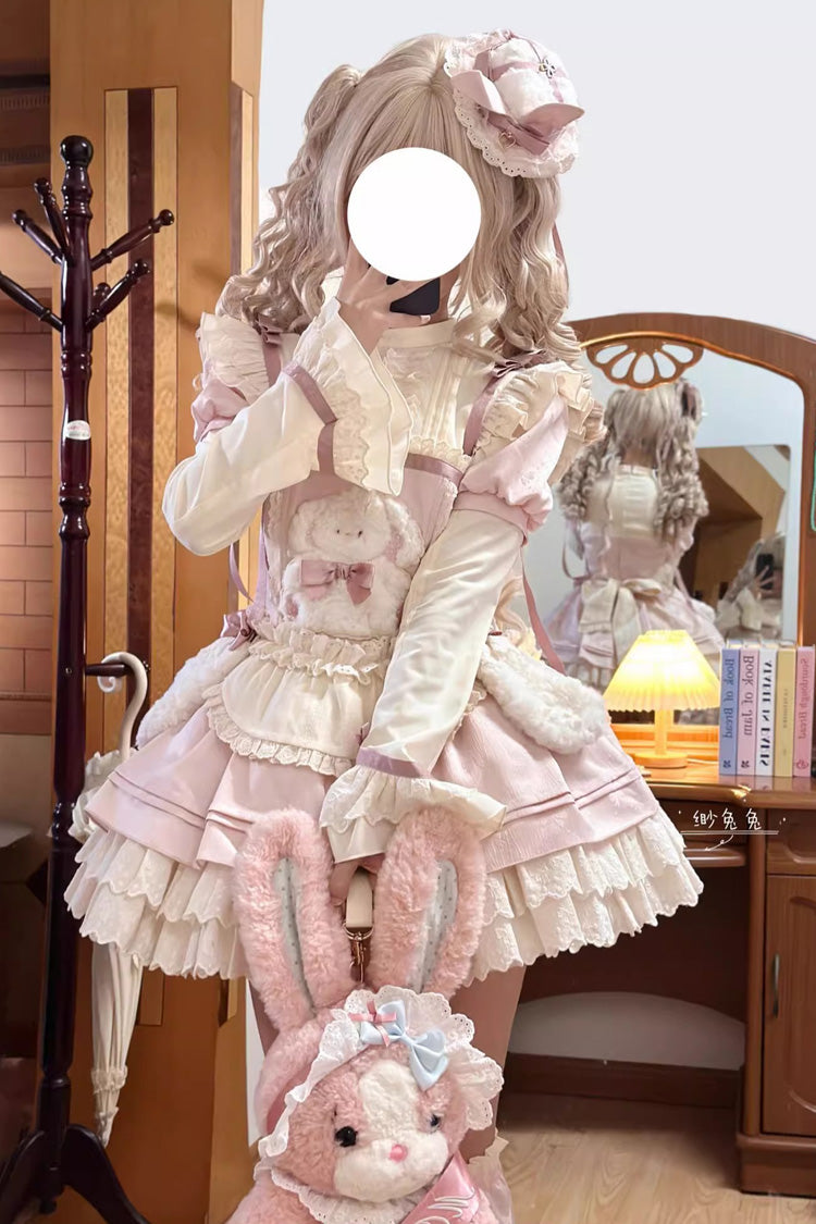 Pink Rabbit Trap Short Sleeves Triple-Layered Ruffle Bowknot Sweet Lolita Dress