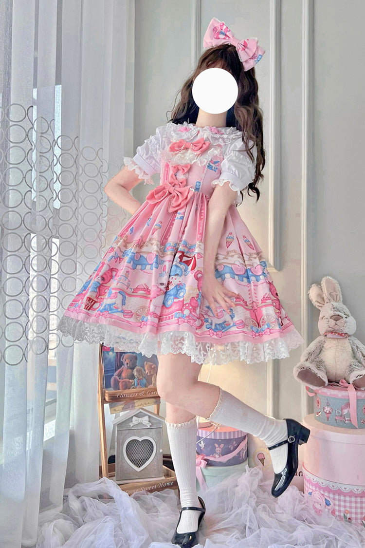 Pink Doll Playground Print Ruffle Bowknot Sweet Lolita Jsk Dress