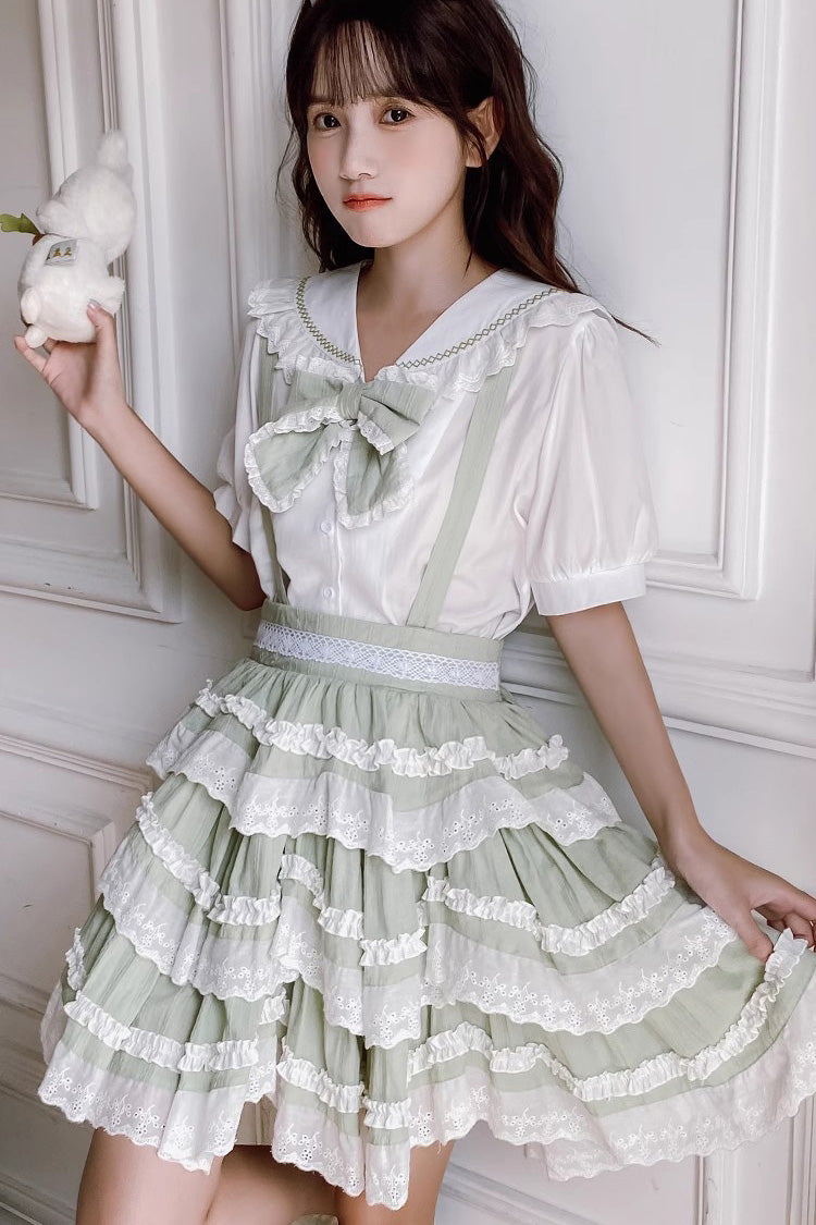 Multi-layer Scarlett Summer Ruffle Bowknot Sweet Lolita Strap Dress 2 Colors
