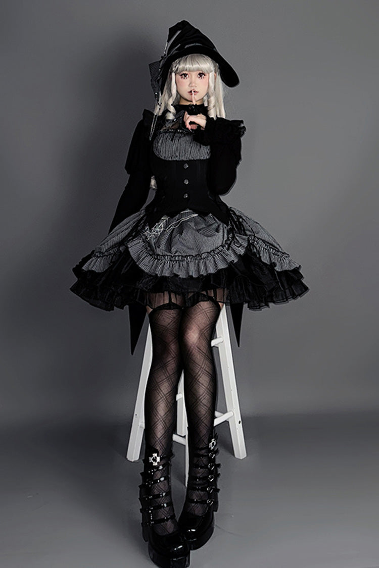Grey Potions Sleeveless Triple-Layered Ruffle Bowknot Lace Gothic Lolita Dress 2 Colors