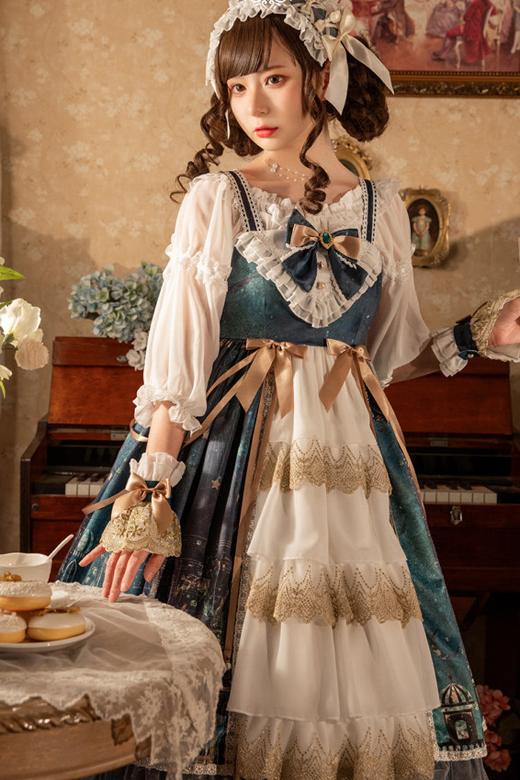 Dark Blue Night Of The Magic Lamp Palace Style Bowknot Classic Lolita Jsk Dress