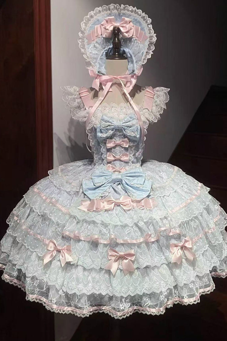 Blue Moon-Tide Butterfly's Call Sleeveless Multi-Layered Ruffle Bowknot Lace Sweet Lolita Jsk Dress