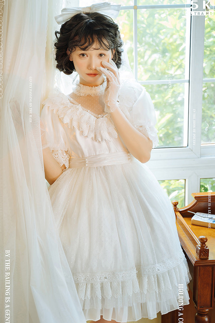 White Multi-Layered Ruffle Hanayome Hollow Bowknot Lace Sweet Vintage Gorgeous Lolita Dress
