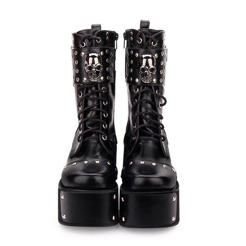 Black Skull Rivet Gothic Lolita Boots