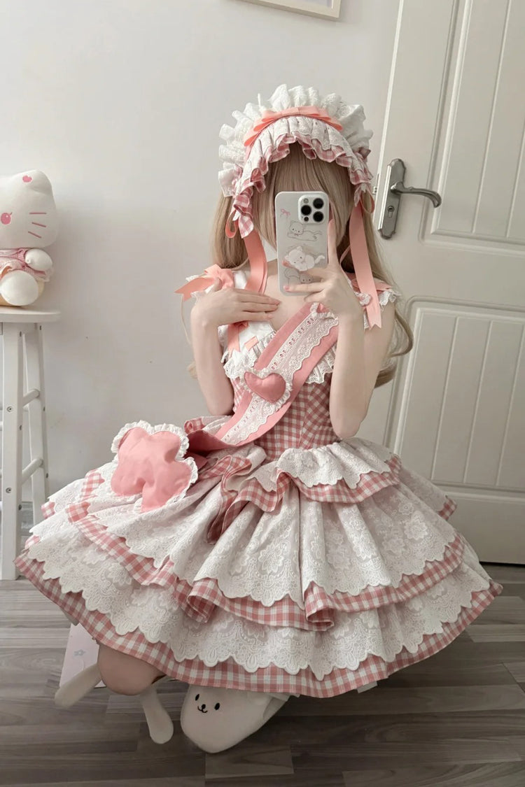 Pink Star Grant Angel Triple-Layered Print Ruffle Sweet Lolita Dress