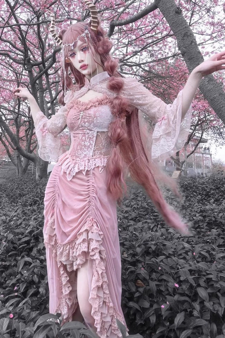 Pink Cherry Nightmare V Collar High Waisted Gothic Lolita JSK Dress