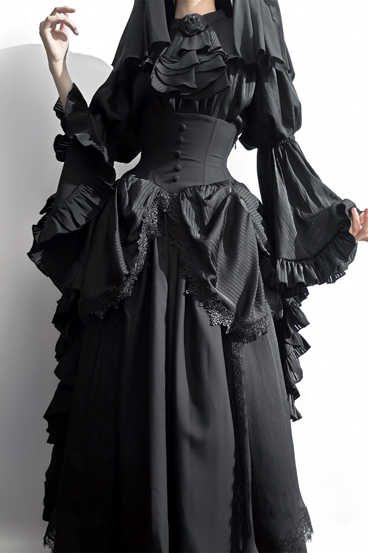 Black Sleepwalking Long Hime Sleeves Stitching Lace Plus Size Gothic Elegant Lolita Skirt Set