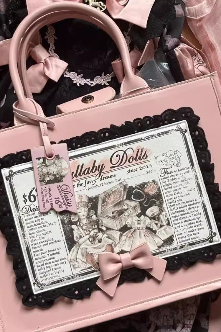 Pink Antique Doll Wall Print Sweet Japanese Lolita Handbag