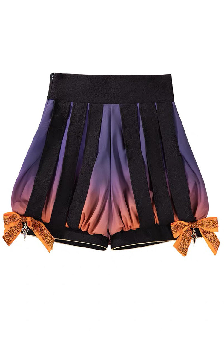 Black/Brown Little Devil Stand Collar Long Sleeves Gradient Print Ruffle Bowknot Gothic Prince Ouji Lolita Set