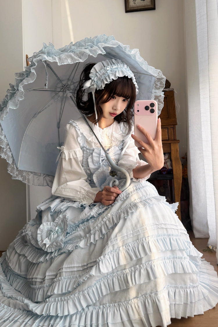 Blue Heart In Love Multi-Layered Ruffled Bow Sweet Lolita Jsk Dress