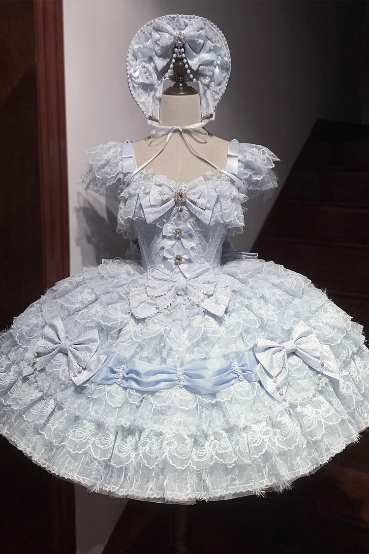 White Cloudborne Snowfeather Sleeveless Multi-Layered Hanayome Bowknot Pearl Gothic Lolita Jsk Dress