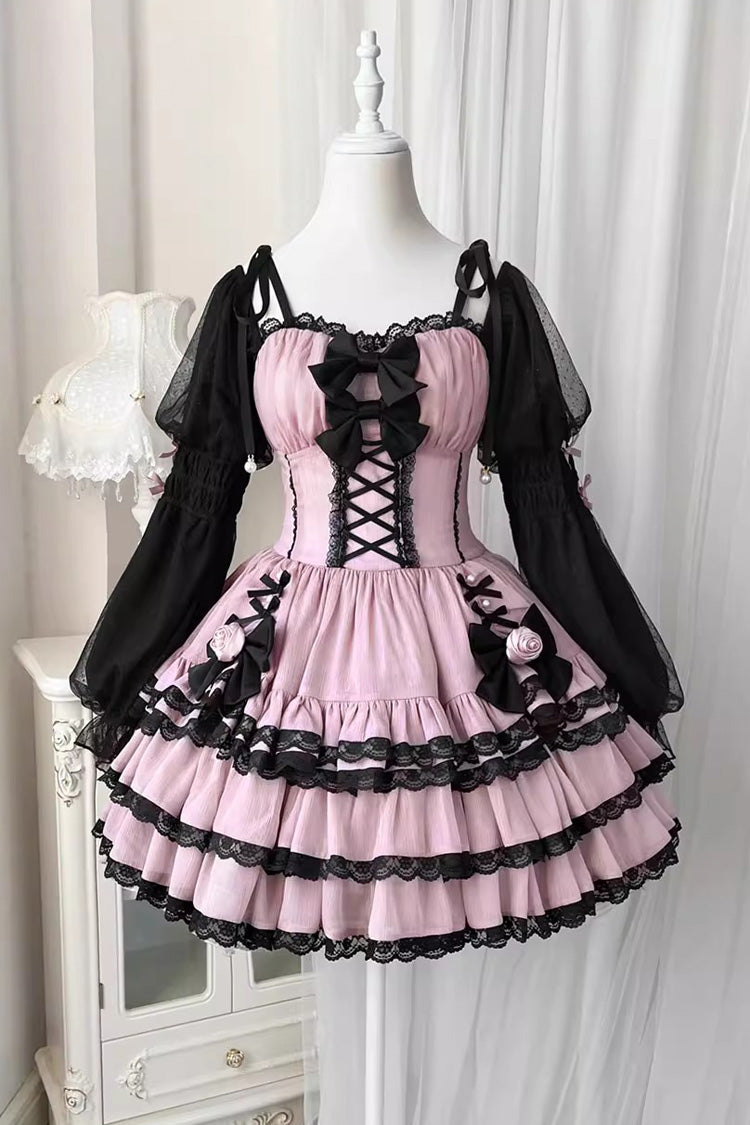 Black/Purple Dance Music Long Sleeves Multi-layer Ruffle Bowknot Sweet Princess Lolita Dress
