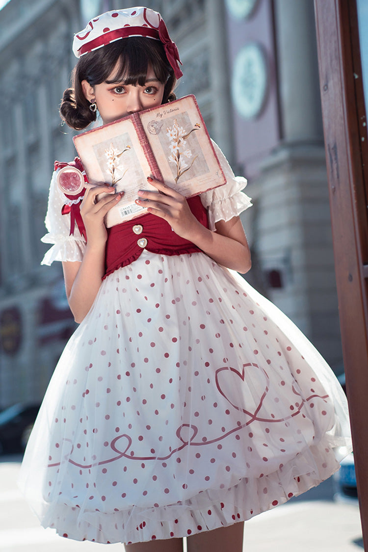 Red Hollow Love Polka Dot Print Sakurahime Sweet Lolita Dress