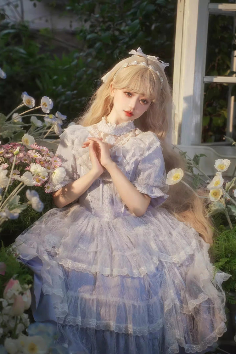Purple Iris Love Multi-layer Jacquard Bowknot Sweet Elegant Princess Lolita OP Dress