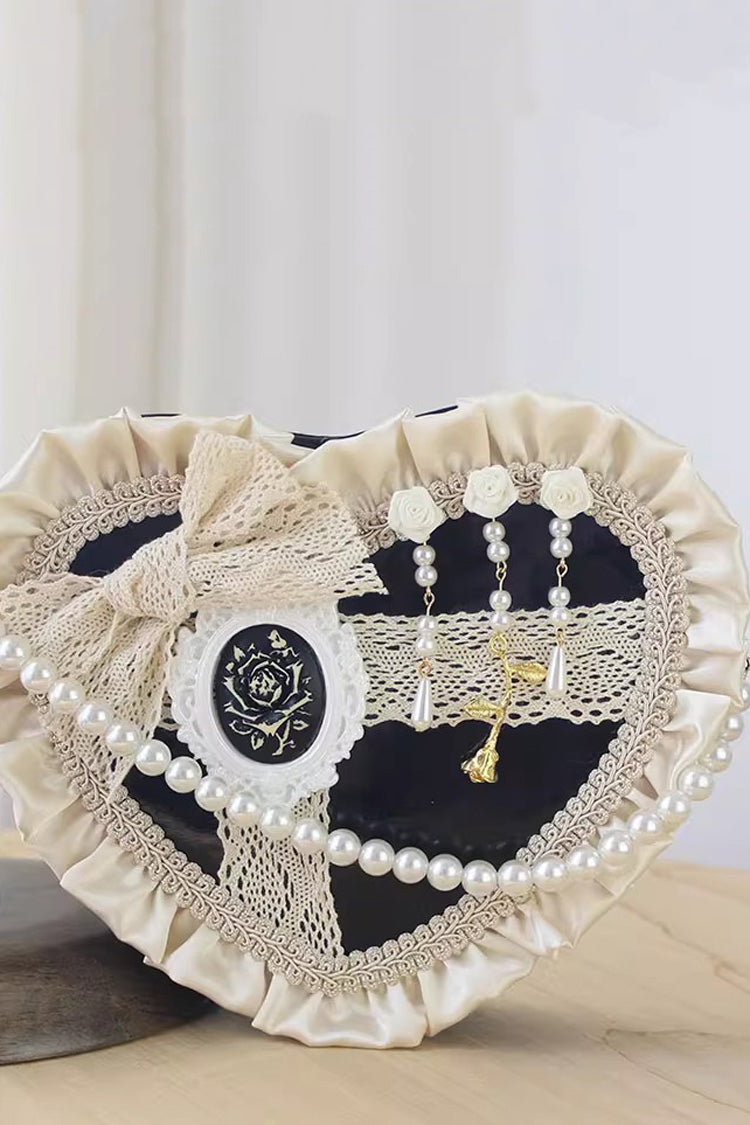 Heart Bowknot Pearl Gothic Vintage Lolita Crossbody Bag 3 Colors
