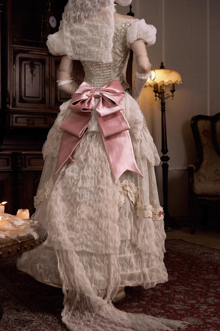 Light Brown Cupid's Poetry Box Ruffle Embroidery Bowknot Lace Classic Elegant Lolita Long Skirt