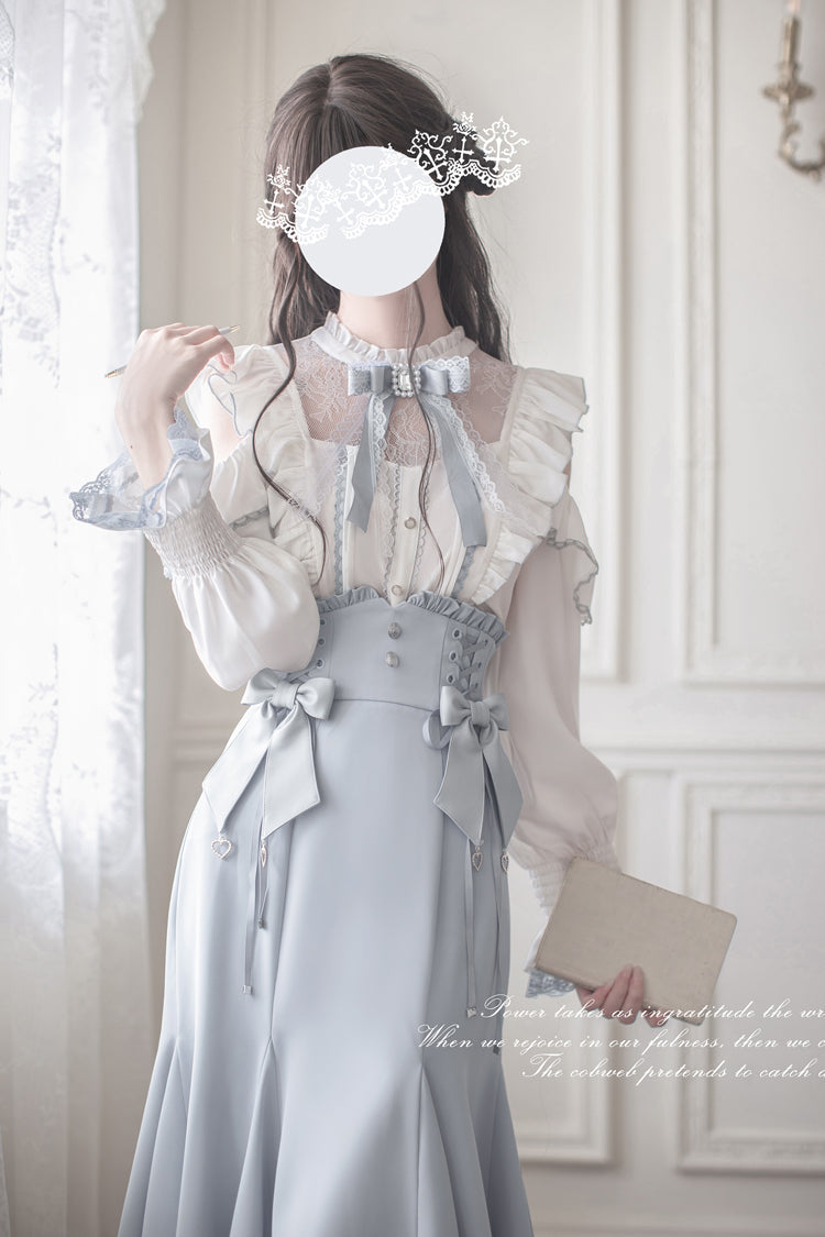 Blue Ruffle Bowknot Slim Sweet Elegant Lolita Fishtail Skirt Dress