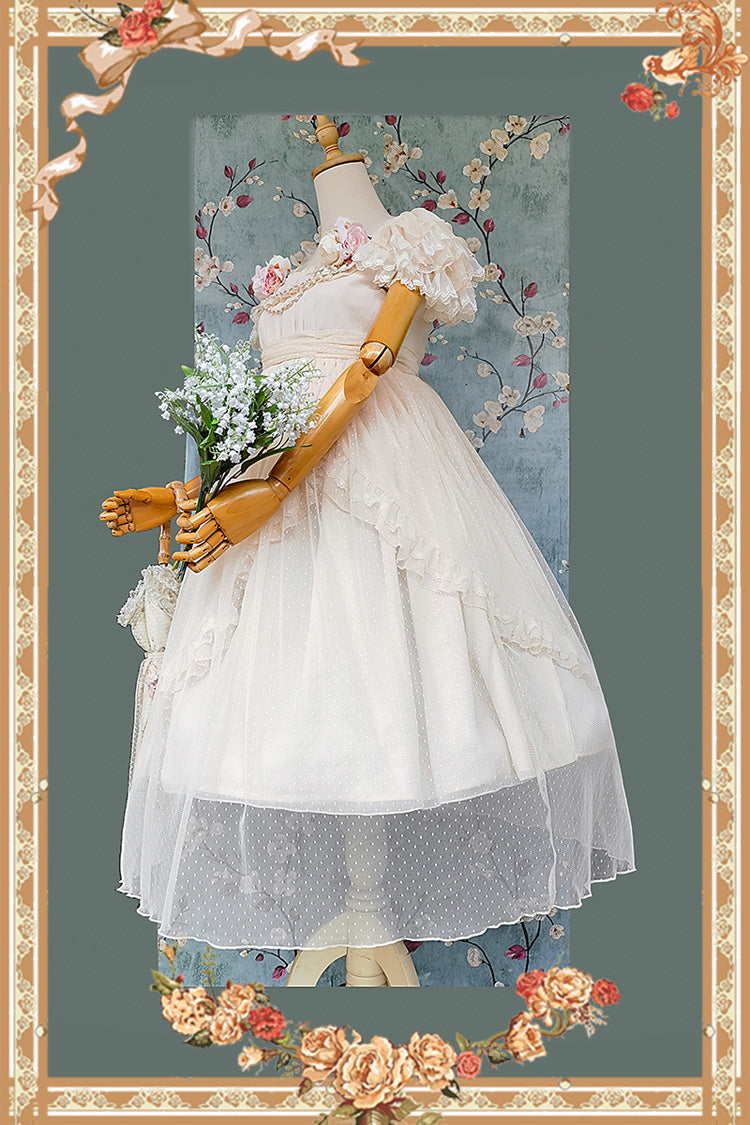 Apricot Moon goddess *Mediana* Polka Dot Print Ruffle Bowknot Asymmetric Sweet Elegant Lolita Dress