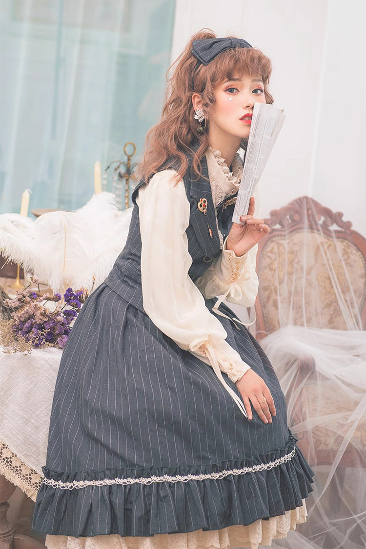 Multi-layer Striped Print Ruffle Sweet College Style Elegant Lolita Skirt 3 Colors