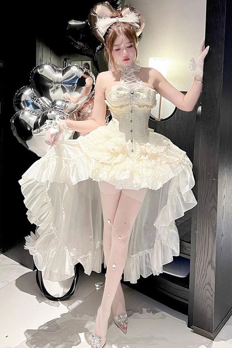Ivory Eternal Temple Halterneck Ruffle Bowknot Lace Sweet Princess Lolita Dress