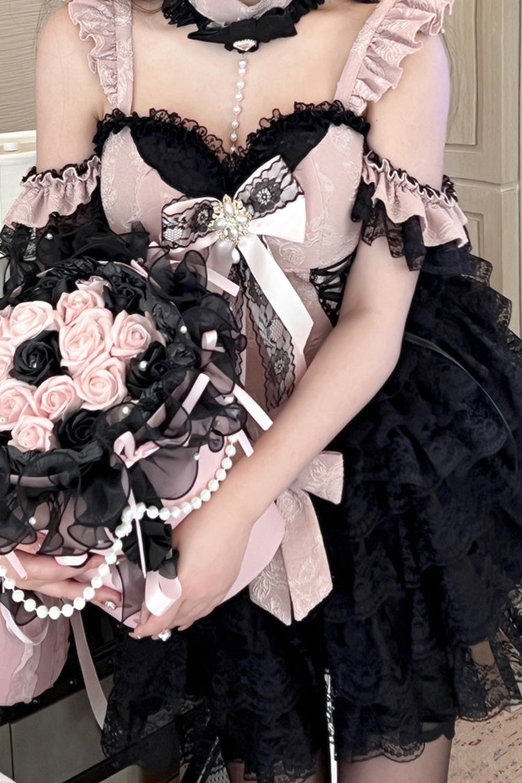 Black/Pink Blackberry Lover Multi-Layered Lace Sweet Princess Lolita Skirt Set