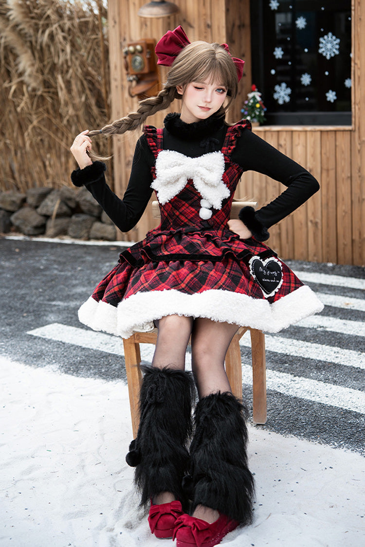 Letters & Poems · Snowy Night Serenade Triple-Layered Print Ruffle Bowknot Sweet Lolita Jsk Dress Set 2 Colors