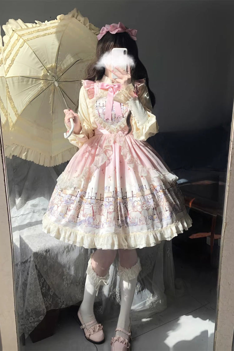 Angel Lamb Printed Ruffled Bow Sweet Lolita Skirt 3 Colors