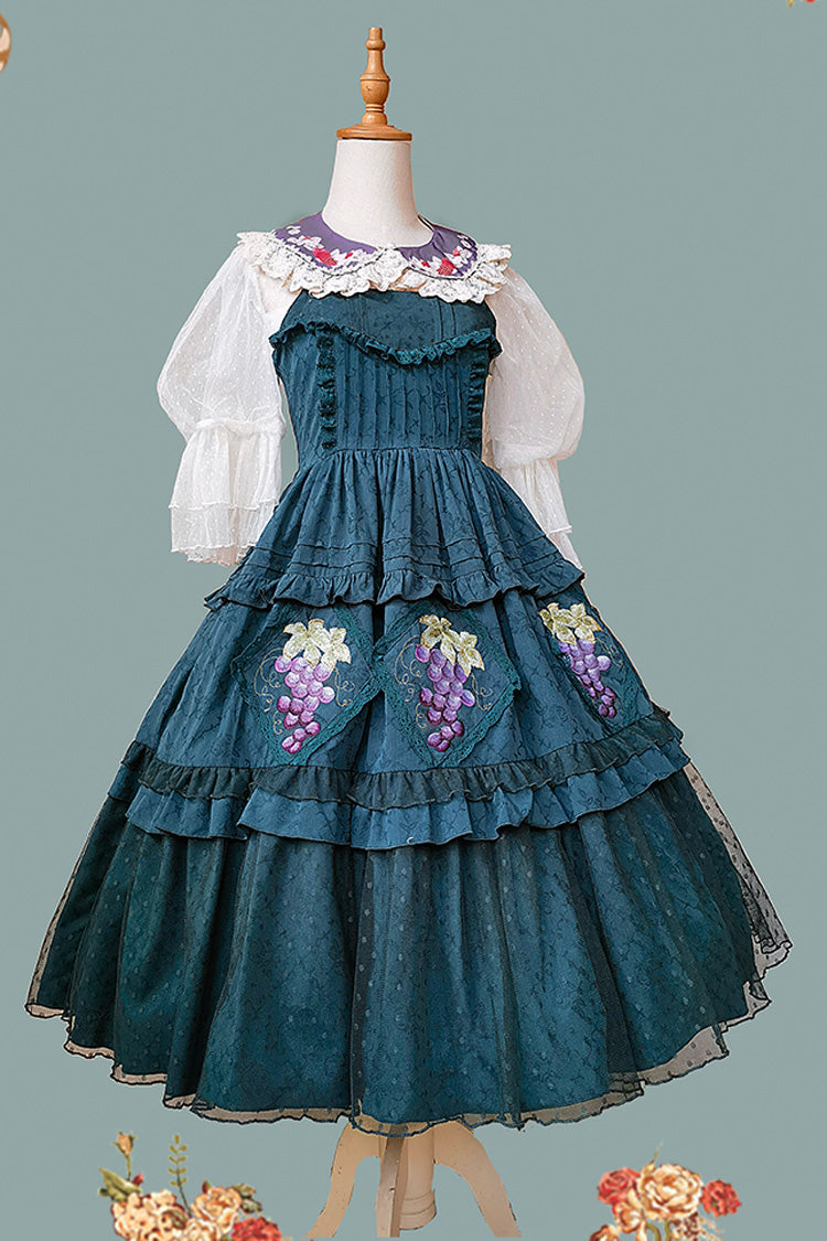 Green Vineyard Sleeveless Jacquard Print Ruffle Embroidery Sweet Lolita Jsk Dress