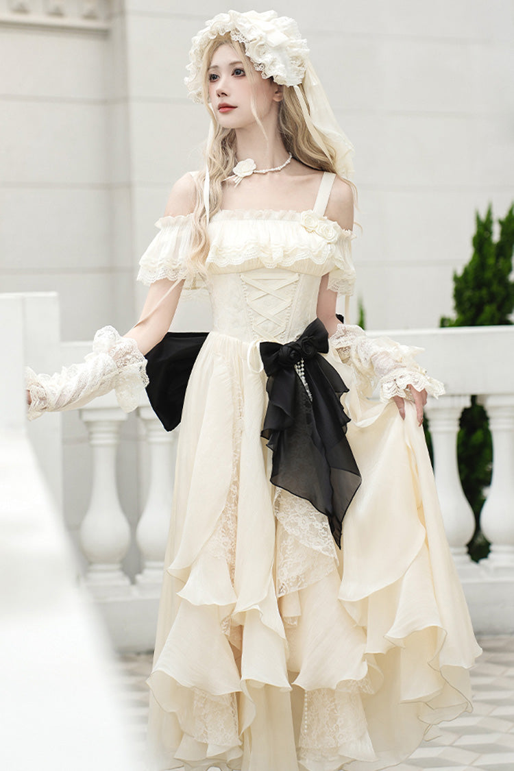 Ivory Moonlight Variations Sleeveless Ruffle Lace-Up Sweet Lolita Jsk Long Dress