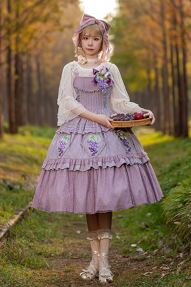 Purple Vineyard Sleeveless Jacquard Print Ruffle Embroidery Sweet Lolita Jsk Dress