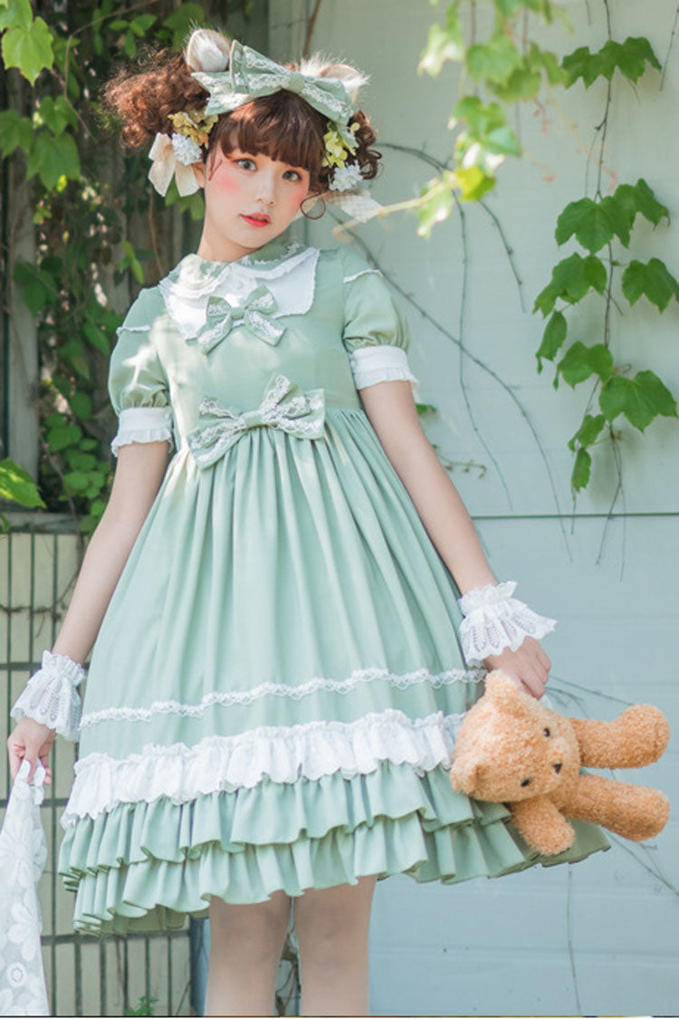 Green Short Sleeves High Waisted Bowknot Multi-Layer Classic Lolita Jsk Dress