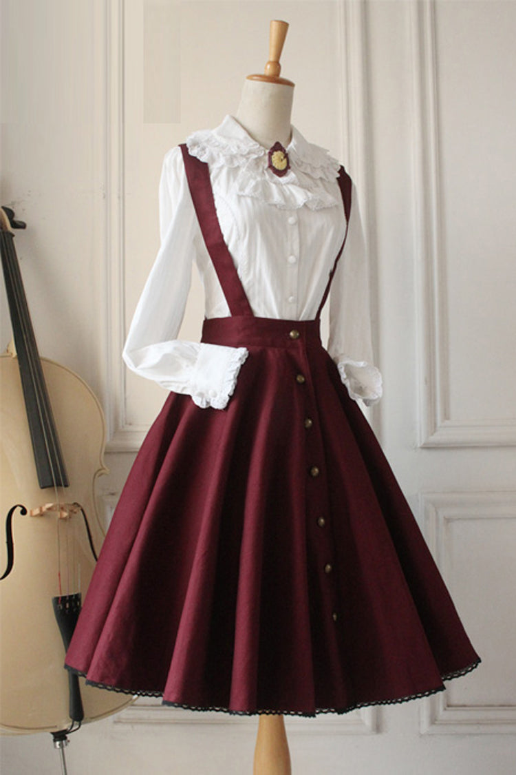 Wine Vintage Single Breasted Ruffled Classic Lolita Skirt Strap Dress