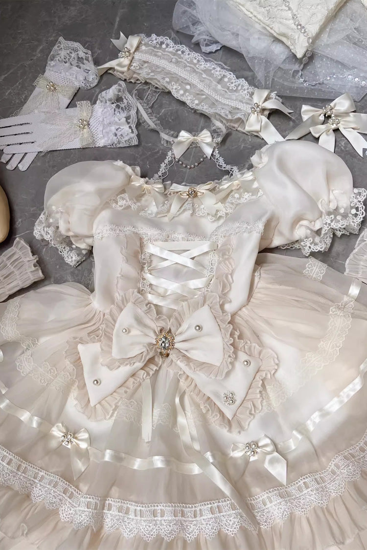 Ivory Jewel Ballet Doll Ruffle Hanayome Bowknot Lace Sweet Elegant Lolita Dress