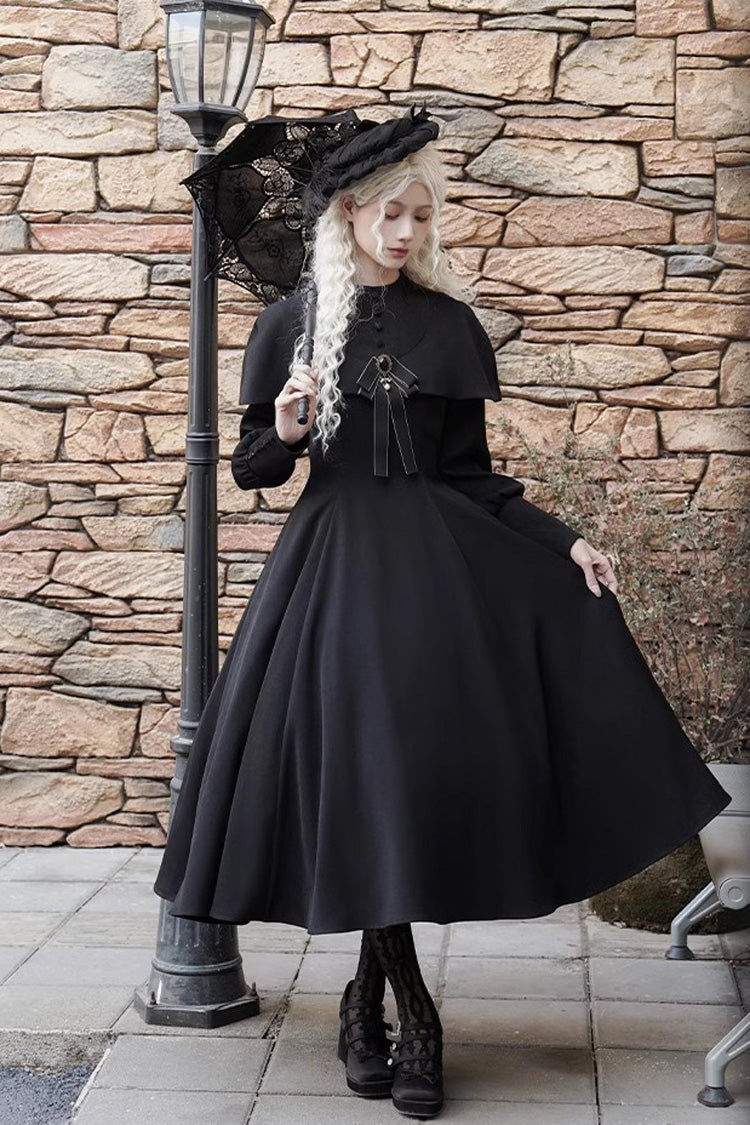 Black Thirteenth Evening Long Sleeves Slim Gothic Elegant Lolita Dress