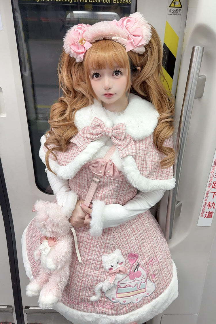 Pink Print Embroidery Bowknot Sweet Princess Lolita Jsk Dress