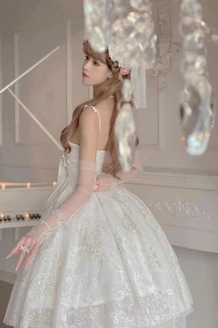 White Print Hanayome Embroidery Bowknot Sweet Lolita Prom Jsk Dress