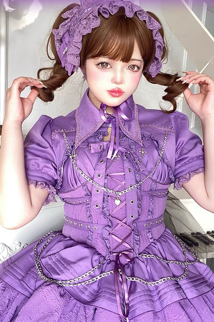 Covenant Cross Sleeveless Triple-Layered Ruffle Bowknot Lace-Up Gothic Lolita Jsk Dress 6 Colors