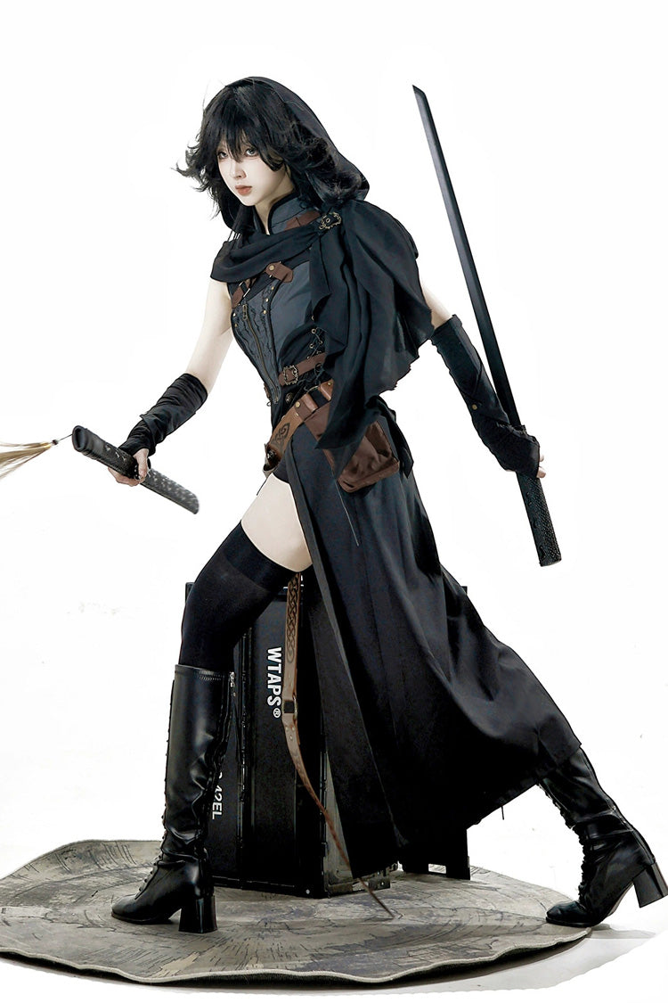 Black Shadow Wasteland Sleeveless Lace-Up Zipper Punk Lolita Dress