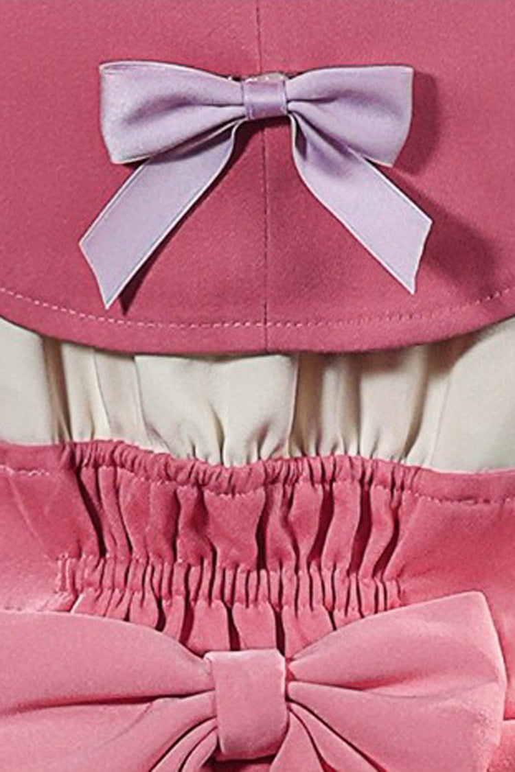Pink Identity V Short Sleeves Ruffle Bowknot Lace-Up Sweet Ouji Lolita Dress Shorts Set